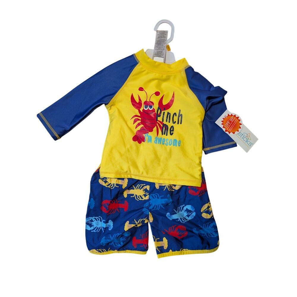 Candlesticks Boy's Swim suit shorts & rash guard, Lobster, 3T, UPF 50;